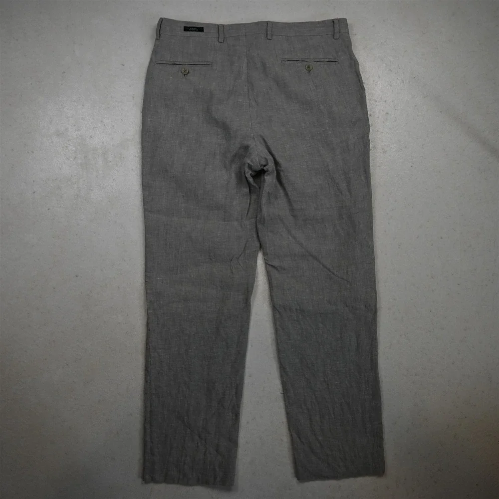 Joseph Abboud 32x30 Gray 100% Linen Flat Front Classic Straight Dress Mens Pants